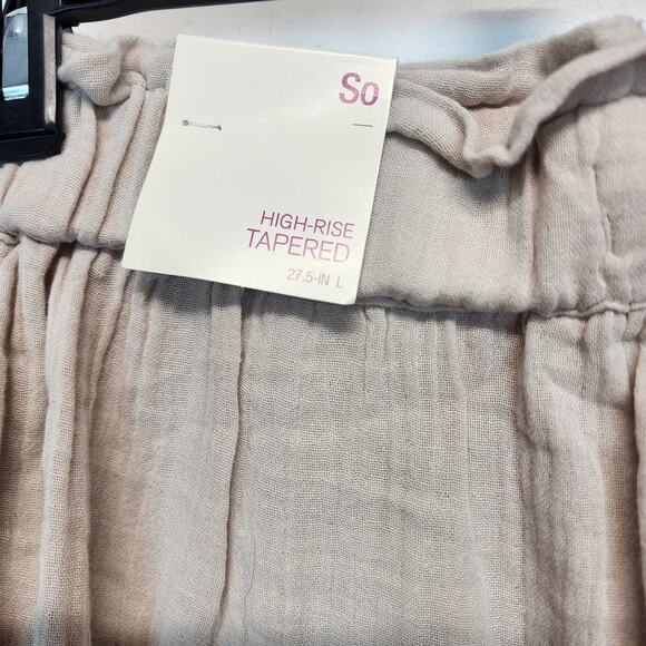 SO Tapered Leg 100% Cotton Pants Size L Oatmeal Relaxed Fit Casual Minimalist - Picture 9 of 9